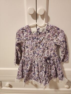 Mayoral Purple Floral Long Sleeve Dress Top with Bow